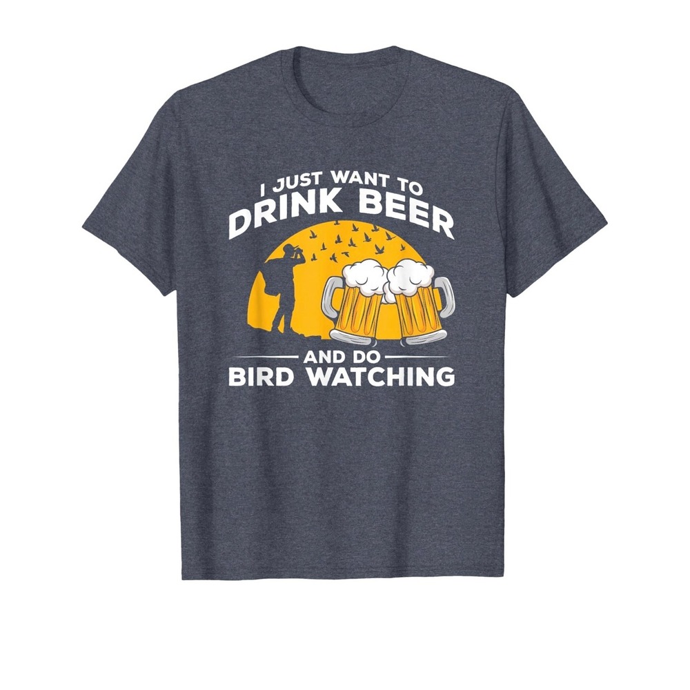 Drink Beer And Do Bird Watching Graphic T-Shirt Mens Large Heather Blue Sz large